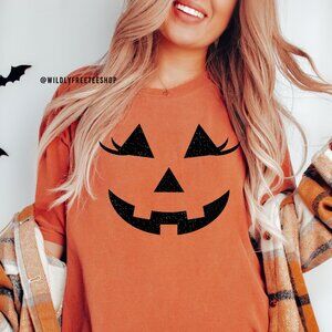 NEW Comfort Colors Black Glitter Pumpkin Jack O Lantern Halloween Costume Tee